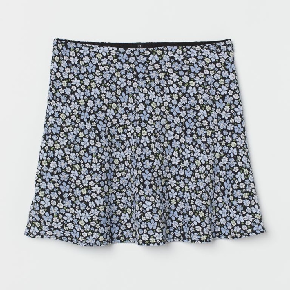 H&M - Light Blue Floral A-line Mini Skirt - Size 10